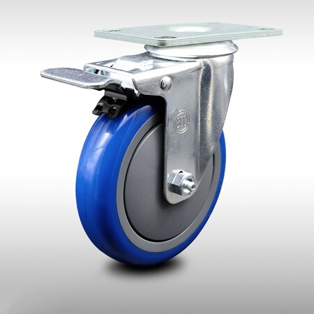 Service Caster 5 Inch SS Blue Polyurethane Top Plate Caster with Total Lock Brake SCC SCC-SSTTL20S514-PPUB-BLUE